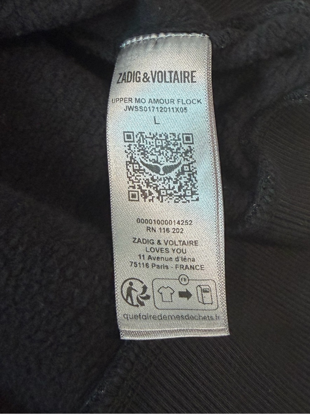 Zadig & Voltaire Amour Flocked Sweatshirt Black Large Pullover Crewneck - Picture 5 of 7